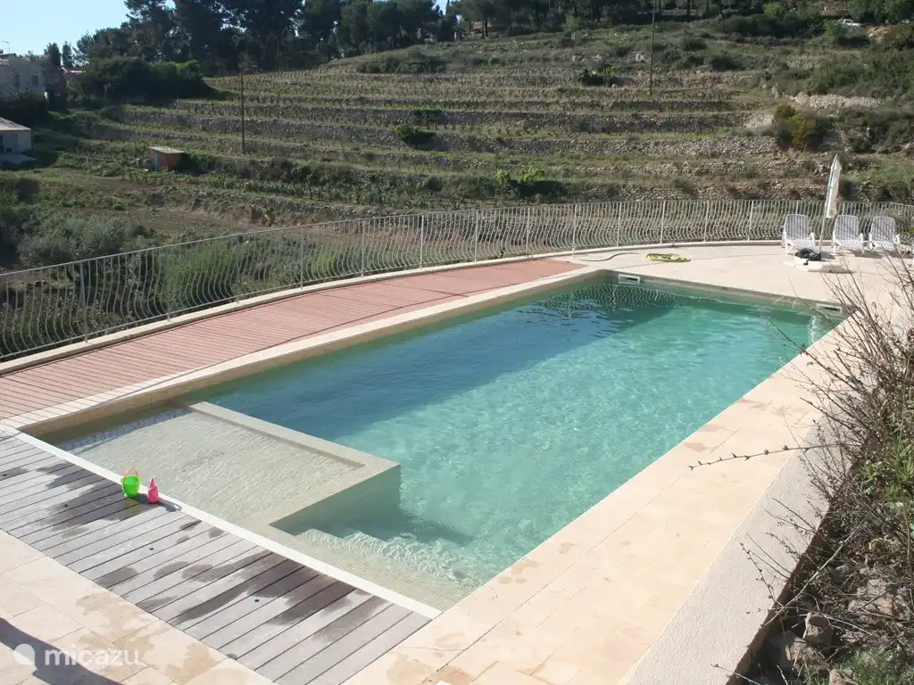 Blick nach Westen über den Pool. Im Vordergrund das Peirebad für die ganz kleinen Kinder.