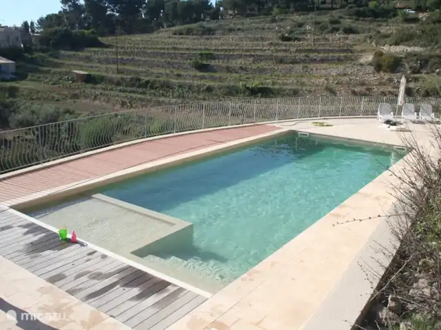 Spacieuse, très spacieuse villa Lou Paradou | France, Côte d'Azur, Bandol - villa Vue sur la piscine à l'ouest. Au premier plan le Peirebadje.