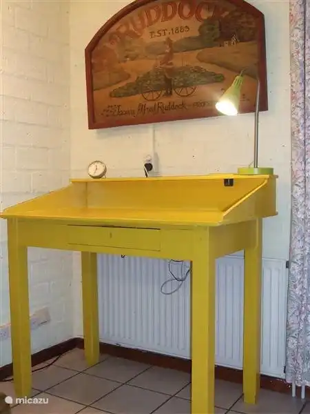 Bitte senden Sie den nostalgischen Schreibtisch eine E-mail nach Hause. Die Internet-Kabel kommt aus dem altmodischen Tintenfass!