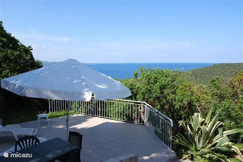 The sun terrace surrounded by the garden