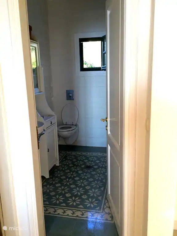 Salle de bain avec lavabo et douche.