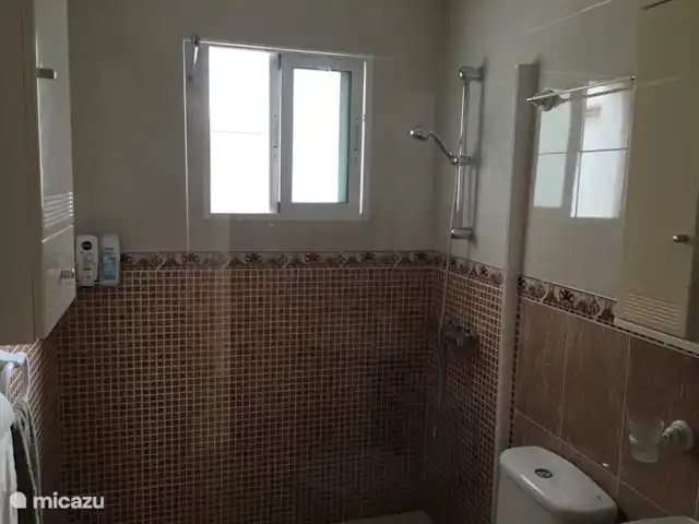 Plage de la Mata | Espagne, Costa Blanca, La Mata - appartement La salle d'eau avec WC, lavabo, douche à l'italienne et meuble vasque.