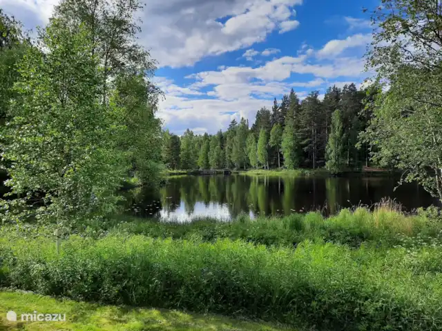 Svabensverk en Suecia, Dalarna, Enviken - casa vacacional El jardín está rodeado en gran parte por el lago.