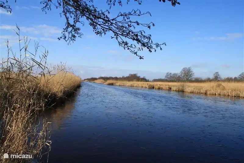 U kijkt vanuit het vakantiehuis en de tuin naar het Natuurgebied de Weerribben-Wieden. Hier kunt u genieten van de rust, ruimte en natuur. Wellicht spot u nog ooievaars, herten, otters, eenden en vogels!