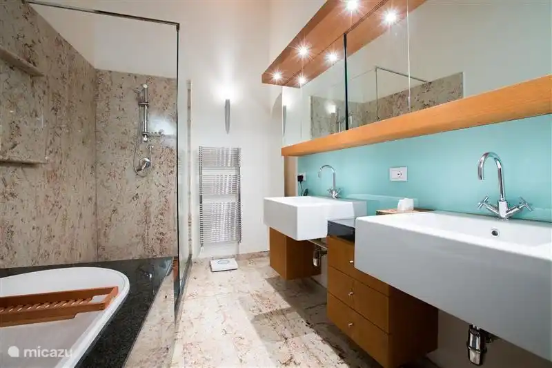 Luxus-Badezimmer mit Badewanne und Dusche (im Schlafzimmer)