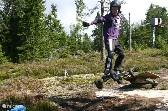 Mountain boarding on the ski slope.