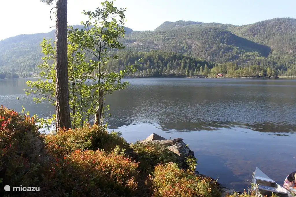 Baignade matinale, avec canoë