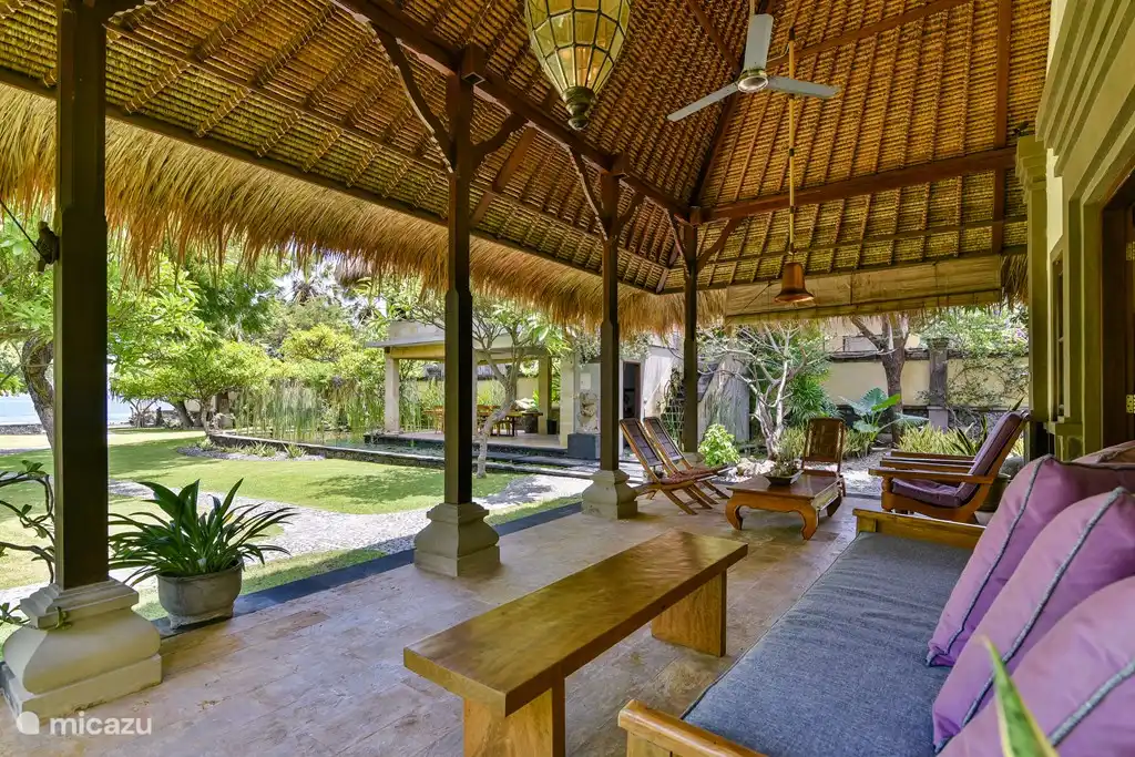 Garden by the sea in the background