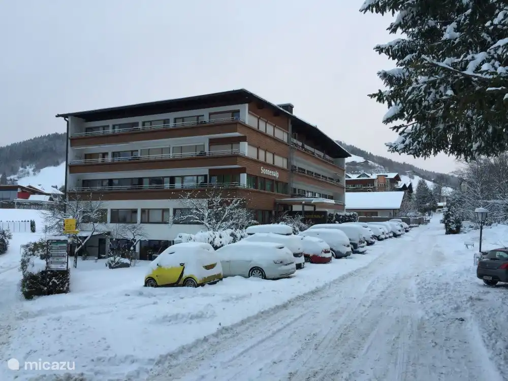 Haus Sonnenalp in Niederau, a modern, small-scale apartment building, within walking distance of the gondola! Ample parking, front and (limited) behind the building.