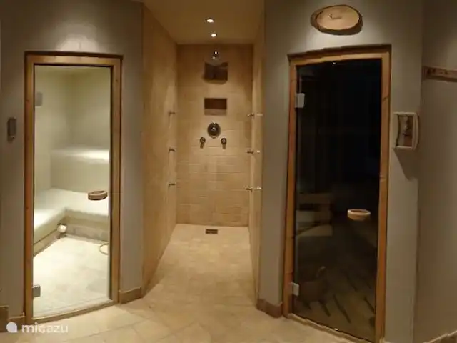 Château de la forêt | Pays-Bas, Brabant-Septentrional, Herpen - maison de vacances Salle de sauna. Le sauna à droite, la douche au milieu et le hammam à gauche.