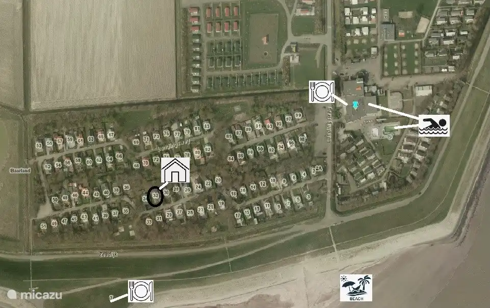 Die Lage des Hauses, in der Nähe des Scheldestrandes und des Schwimmbades.