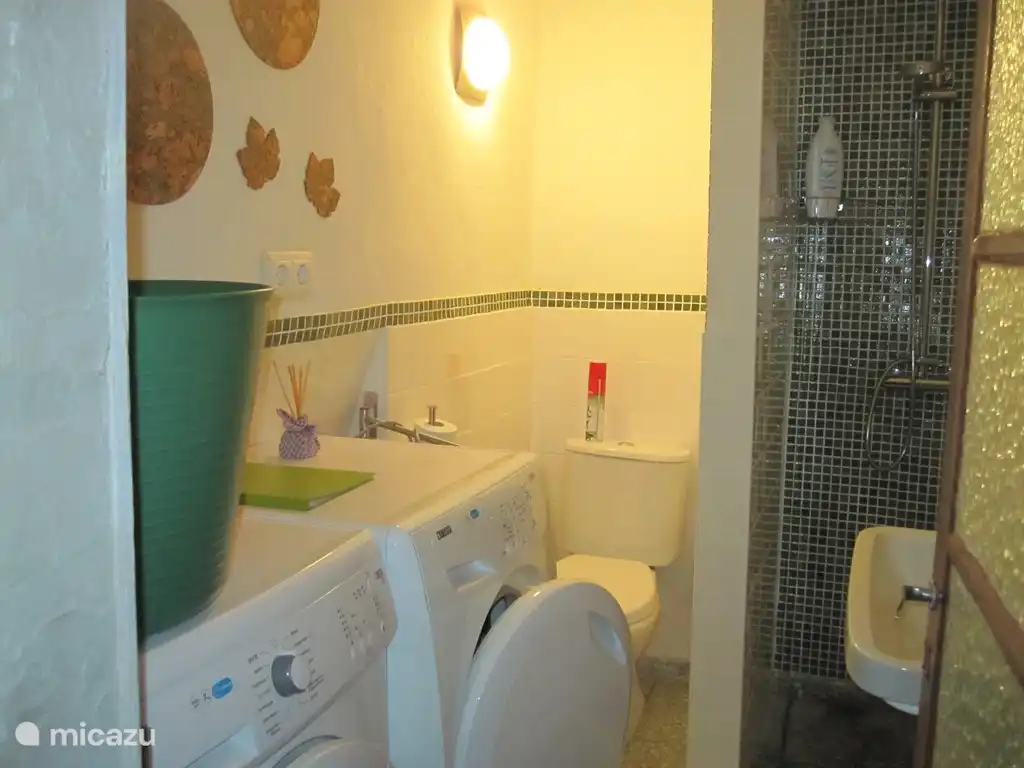 Tweede badkamer op patio, met wasmachine en droger.