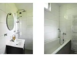2023
Badezimmer im Erdgeschoss komplett renoviert mit Badewanne, begehbarer Dusche und Waschbecken.