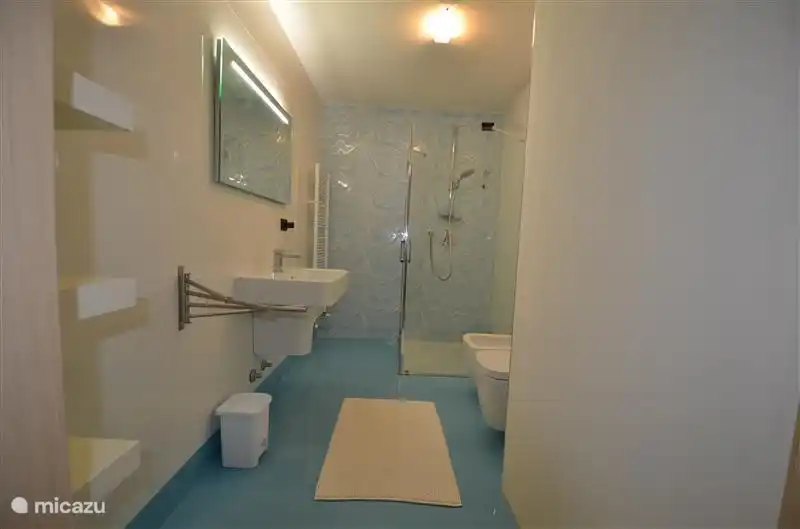 Badezimmer Begleit Schlafzimmer im Untergeschoss mit Dusche, Waschbecken, Bidet und WC.