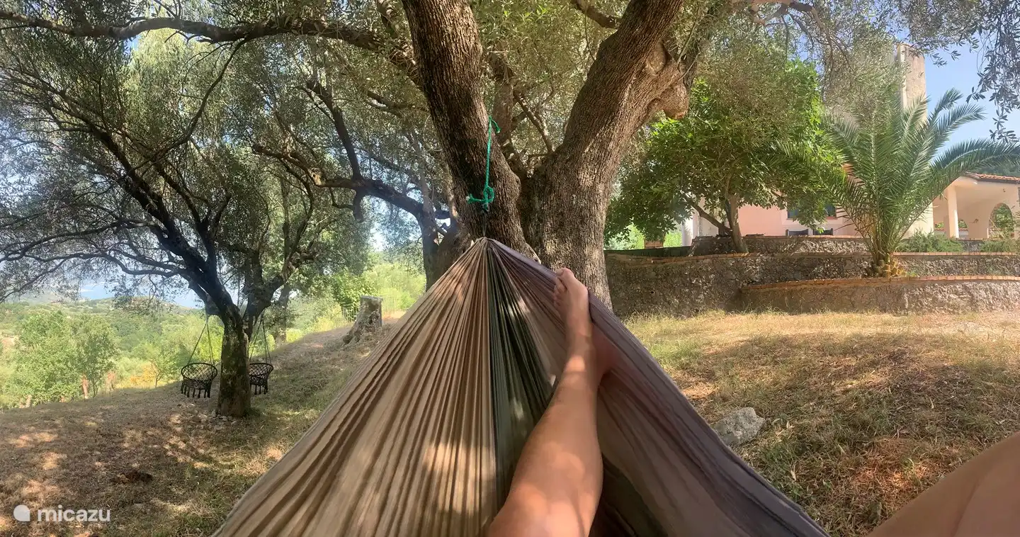 Hay hamacas donde puedes relajarte.