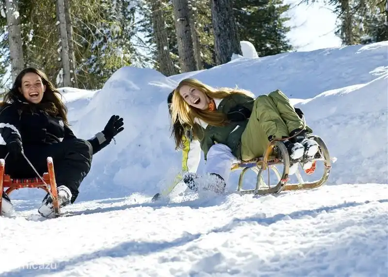 Auf dem Schlitten den Berg hinunter, auf der Rodel am Kreischberg und nur wenige Gehminuten von der Hütte laufen.