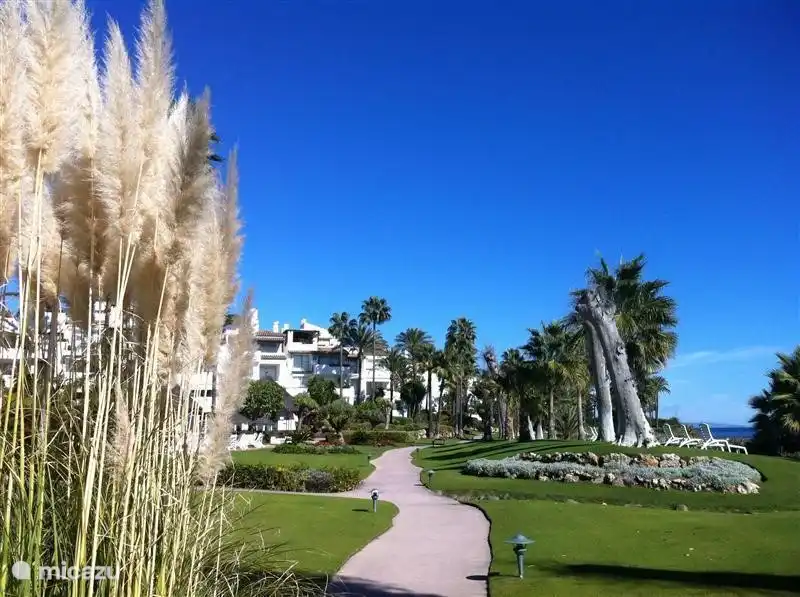 La promenade piétonne à travers le jardin.