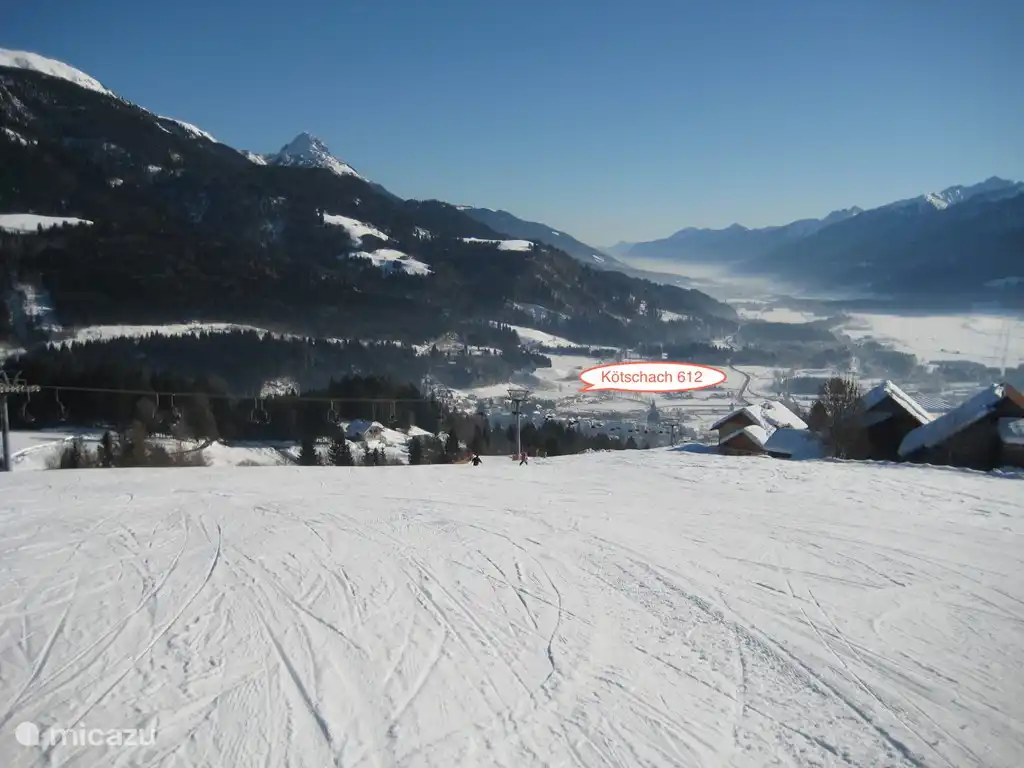 From the slopes with the view of the cottage