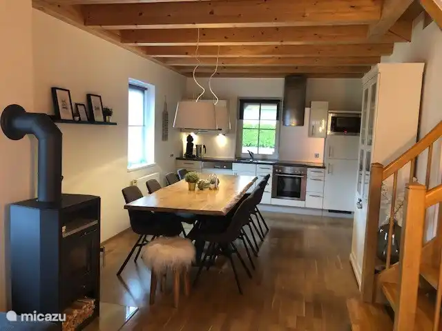 New spacious fully fitted luxury kitchen! With dishwasher, refrigerator, microwave, induction hob, hood and ample storage space. (Just as you would want it at home.)