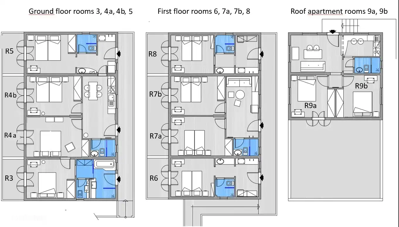Grundriss der Räume
3 -4 - 5 - 6 - 7 und 8