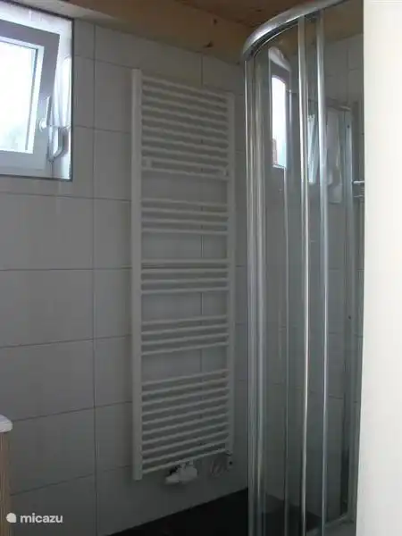 Salle de bain équipée pour une grande cabine de douche de luxe. Les toilettes séparées sont situées à côté de la salle de bain.