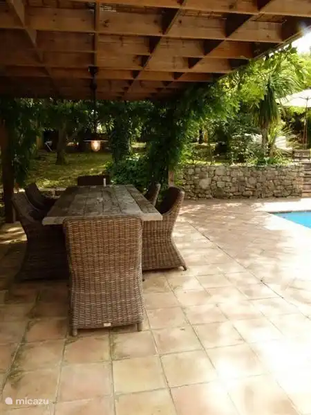 coin repas au bord de la piscine