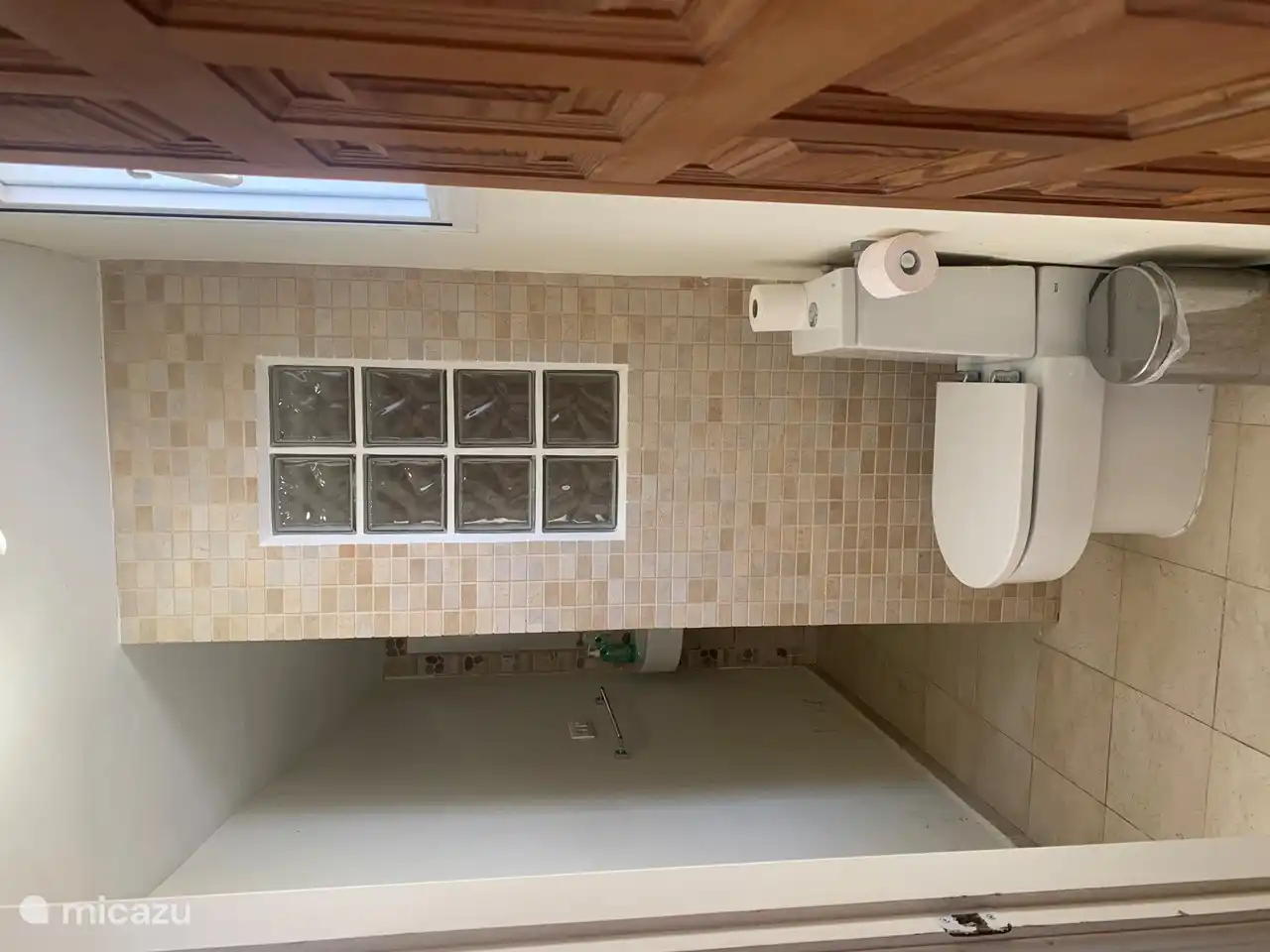 Zweites Badezimmer mit ebenerdiger Dusche.