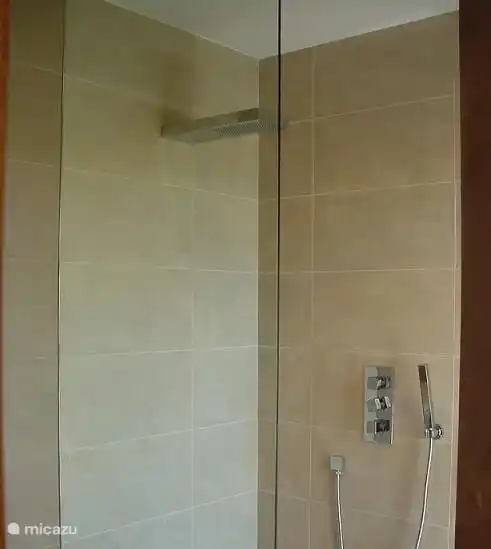 Wasserfall-/Regendusche mit Handbrause im en-suite Badezimmer im Erdgeschoss.