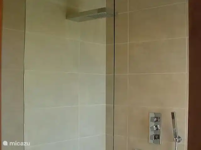 casa la fustera en España, Costa Blanca, Calpe - villa Ducha tipo cascada/lluvia con cabezal de ducha de mano en el baño en suite de la planta baja.