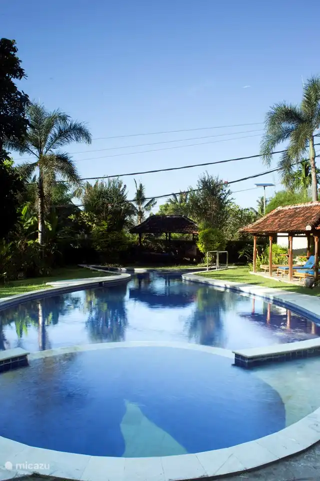 Privater Swimmingpool mit einer maximalen Tiefe von 1,60 m. Separater Bereich für Kinder mit einer Wassertiefe von ca. 40 cm.