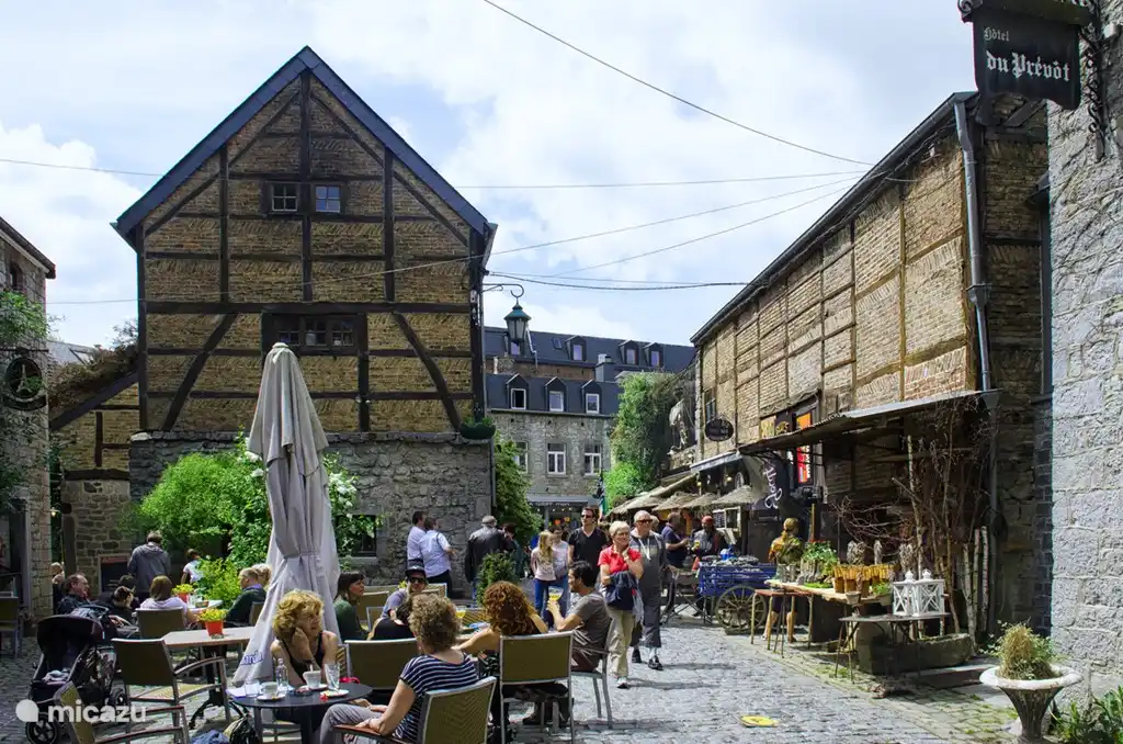 La ville historique et attrayante de Durbuy avec ses bons restaurants, ses terrasses et ses sniffing shops ; un véritable lieu touristique sur l'Ourthe - illuminé de façon festive pendant la période de Noël avec marché de Noël et patinoire couverte !