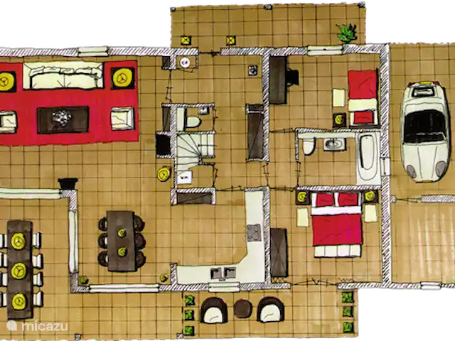 Villa Le Sanglier, met privé zwembad huren in Frankrijk, Ardèche, Vallon-Pont-d'Arc - villa Plattegrond van de begane grond van de villa.