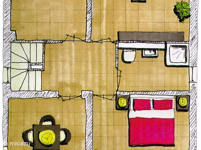Villa Le Sanglier, met privé zwembad huren in Frankrijk, Ardèche, Vallon-Pont-d'Arc - villa Plattegrond van de eerste verdieping van de villa. In de villa beschikt u over drie slaapkamers op deze verdieping in tegenstelling tot de afgebeelde plattegrond uit de brochure.