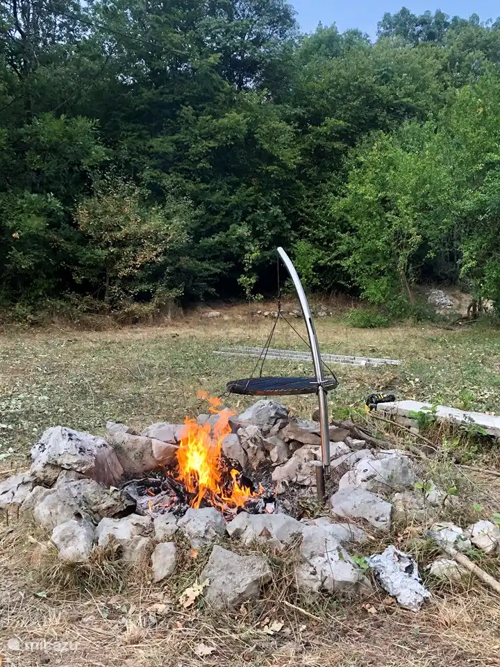 Foyer avec BBQ dans la cour arrière.