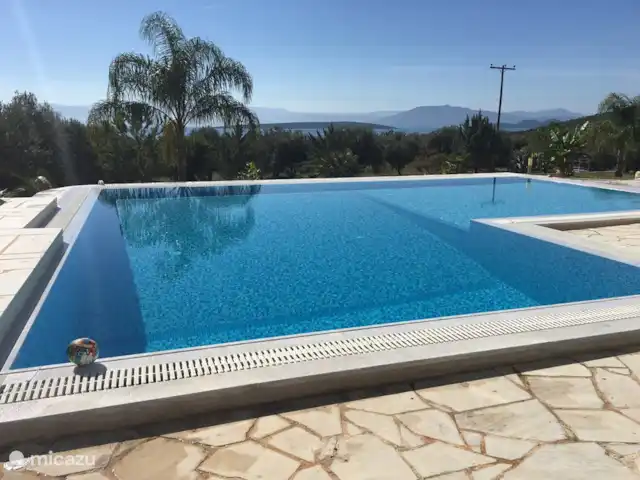 Villa individuelle de luxe Livadia | Grèce, Péloponnèse, Kantia - villa La piscine de la Villa Livadia au soleil pendant la journée.
La piscine est merveilleuse grâce à la purification de l'eau par électrolyse au sel, de sorte que vous ne souffrez pas d'irritations cutanées, d'odeurs de chlore ou de yeux rouges.