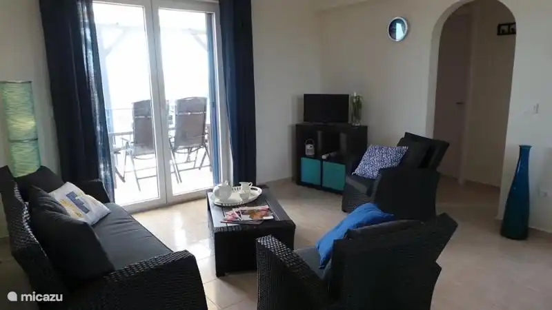 Living room with patio doors to large terrace, air conditioning, TV with canal digital connection, DVD player
