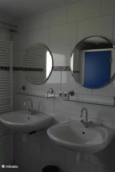 Two sinks with mirror in the bathroom