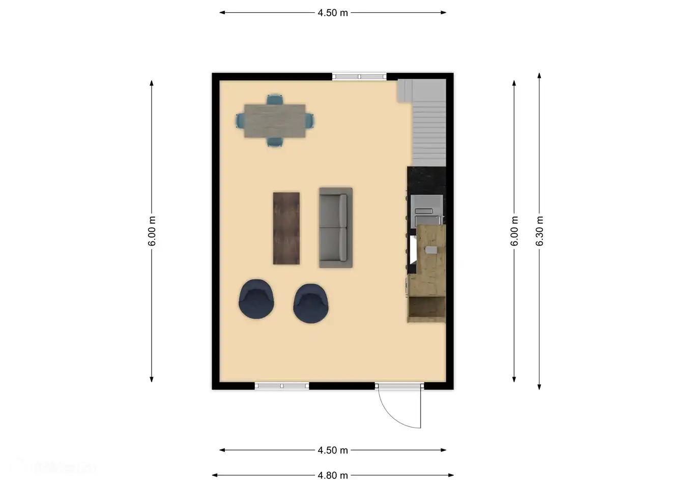 Benedenverdieping Gite Bleu