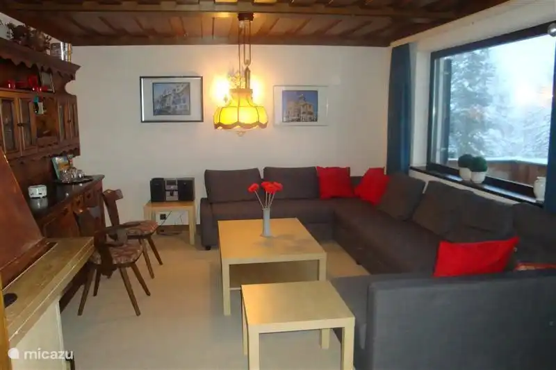 Der Wohnzimmer mit U-Bettsofa. Nach eine Schwerre Tag in den Bergen brauchen Sie ein gute (Bett)Sofa.