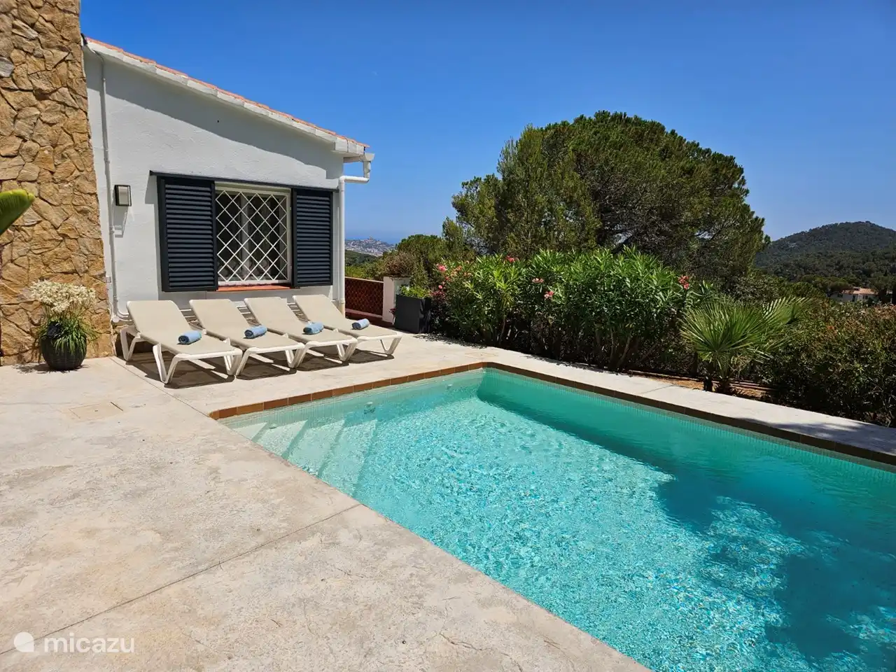 Unser Schwimmbad mit Sonnenliegen