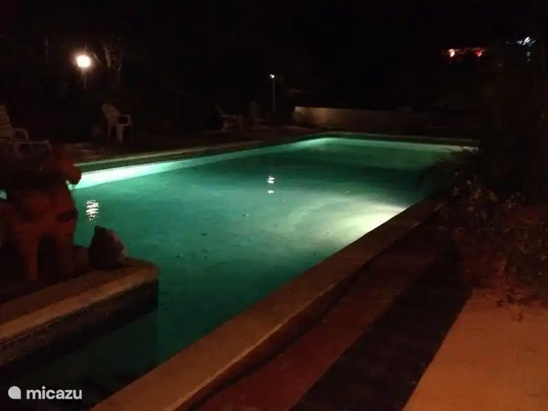 Piscine, magnifiquement éclairée la nuit.