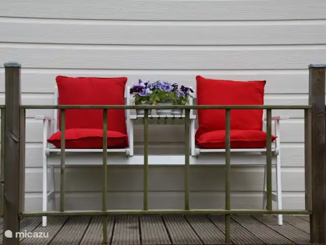 Bungalow en bordure de forêt 8 avec 2 vélos électriques | Pays-Bas, Gueldre, Hoenderloo - bungalow Profitez du soleil du matin avec une tasse de café.