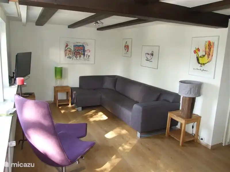 Das gemütliche Wohnzimmer mit TV-Ecke.