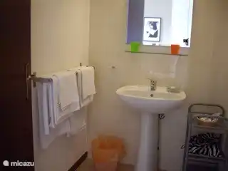 El baño tiene una habitación separada con lavabo y una habitación con bañera/ducha, bidé e inodoro.
Cada huésped tiene 3 toallas disponibles. Hay jabón y champú y secador de pelo.