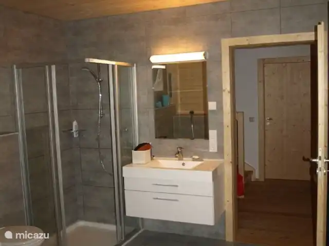 vakantiehuis huren in Oostenrijk, Salzburgerland, Annaberg – Haus Boris De grote badkamer met douche, bad en sauna.
