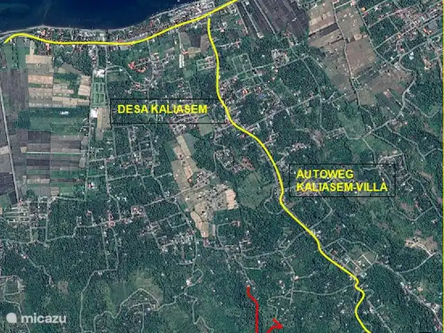 Location de Vacances Indonésie, Bali, Lovina, villa - Villa Sarah Nafi, Nord de Bali Lovina Localisation et itinéraire - jaune : autoroutes, rouge : sentier pédestre.
Depuis le chemin rouge, vous êtes sur la plage en 30 minutes. Retour (en montée) c'est - selon votre état - un peu plus long.