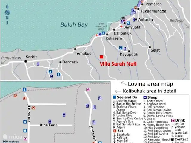 Location de Vacances Indonésie, Bali, Lovina, villa - Villa Sarah Nafi, Nord de Bali Lovina La carte de Lovina