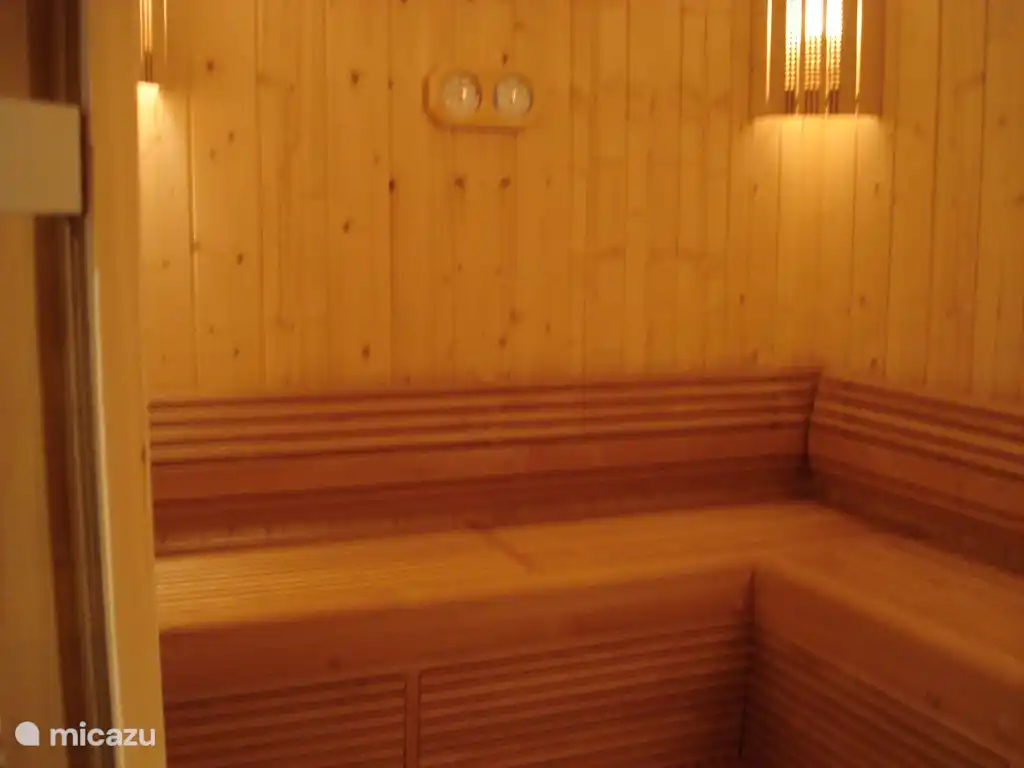 Es gibt eine geräumige Sauna.