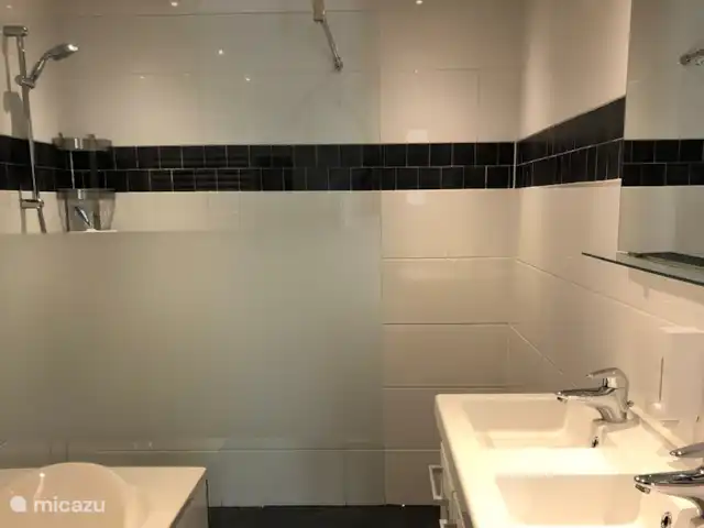 Rouge-gorge | Pays-Bas, Gueldre, Ermelo - bungalow Salle de bain spacieuse avec baignoire et douche à l’italienne.