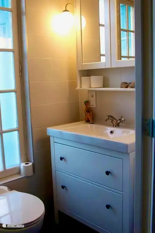 Eerste verdieping; Badkamer 1 met douche, WC en wastafel